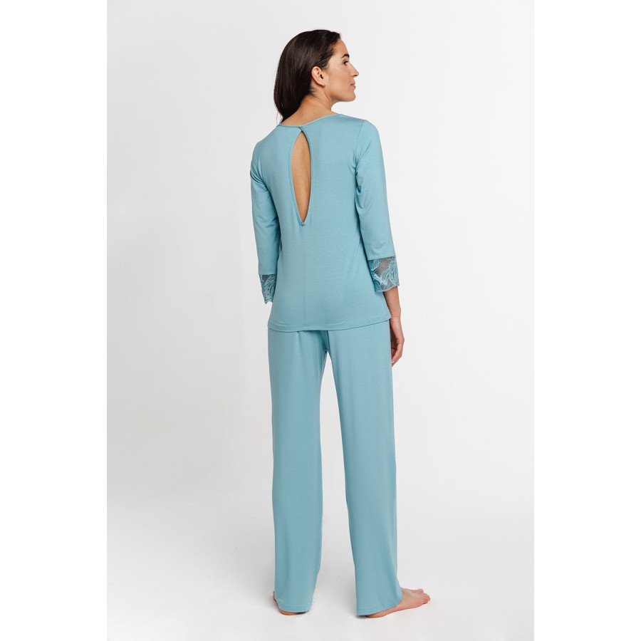 Pijama set mujer color negro micromodal detalle caída